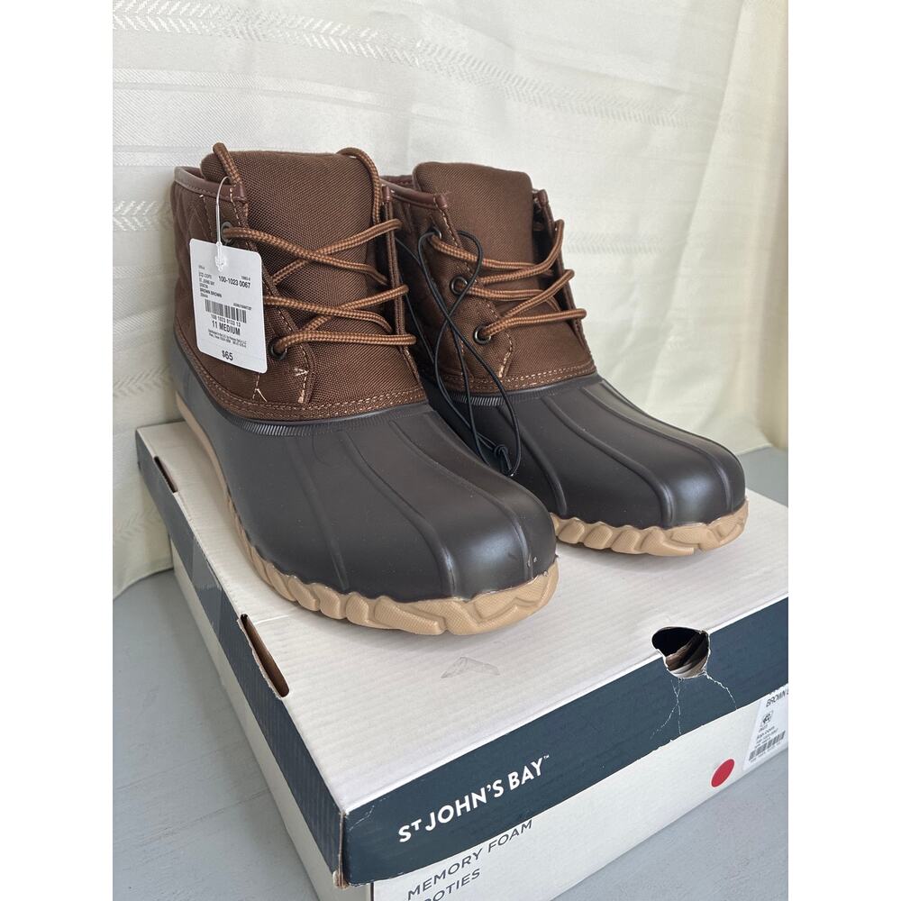St. John's Bay Denton Flat Heel Rain Boots Womens Brown Duck Boot Size 11M New
